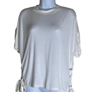 Uniq Ivory Knit T-shirt With Lace Up sides and Cap Sleeves, Size S, NWT
